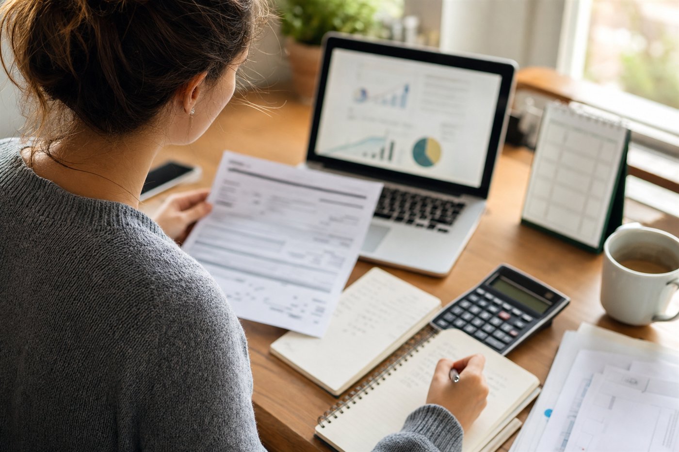 Young professional reviewing student loan paperwork and payment plan