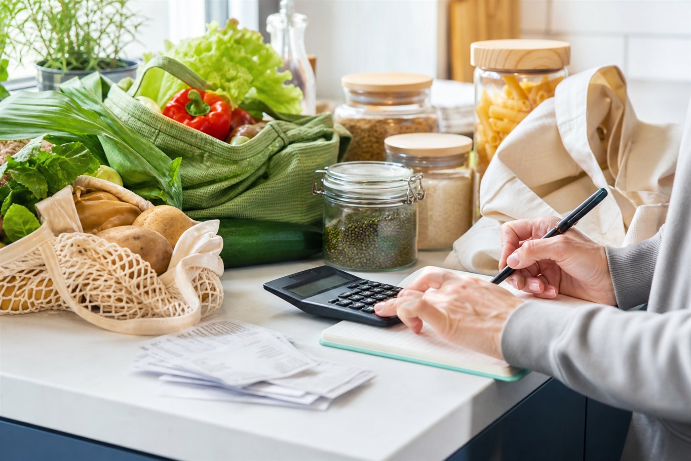 Sustainable grocery planning with calculator and household budget